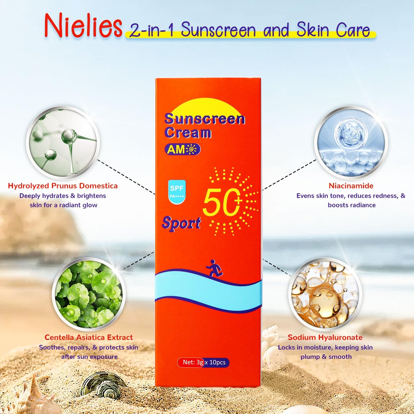 Nielies 20 Pods Mini Sunscreen Bulk – SPF 50 Travel Size Packets, Small Sunblock for Face & Body, Bulk Sunscreen for Vacation, Beach & Outdoor Use 20 x 0.12 FL OZ