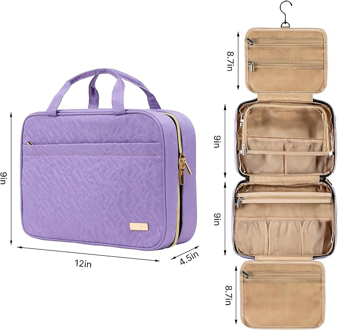 Carrywell |Not Made In China| Hanging Toiletry Travel Bag For Women, Makeup Organizer Case, Water-Resistant Cosmetic Bag For Full-size Containers, Toiletries (Purple, Medium)