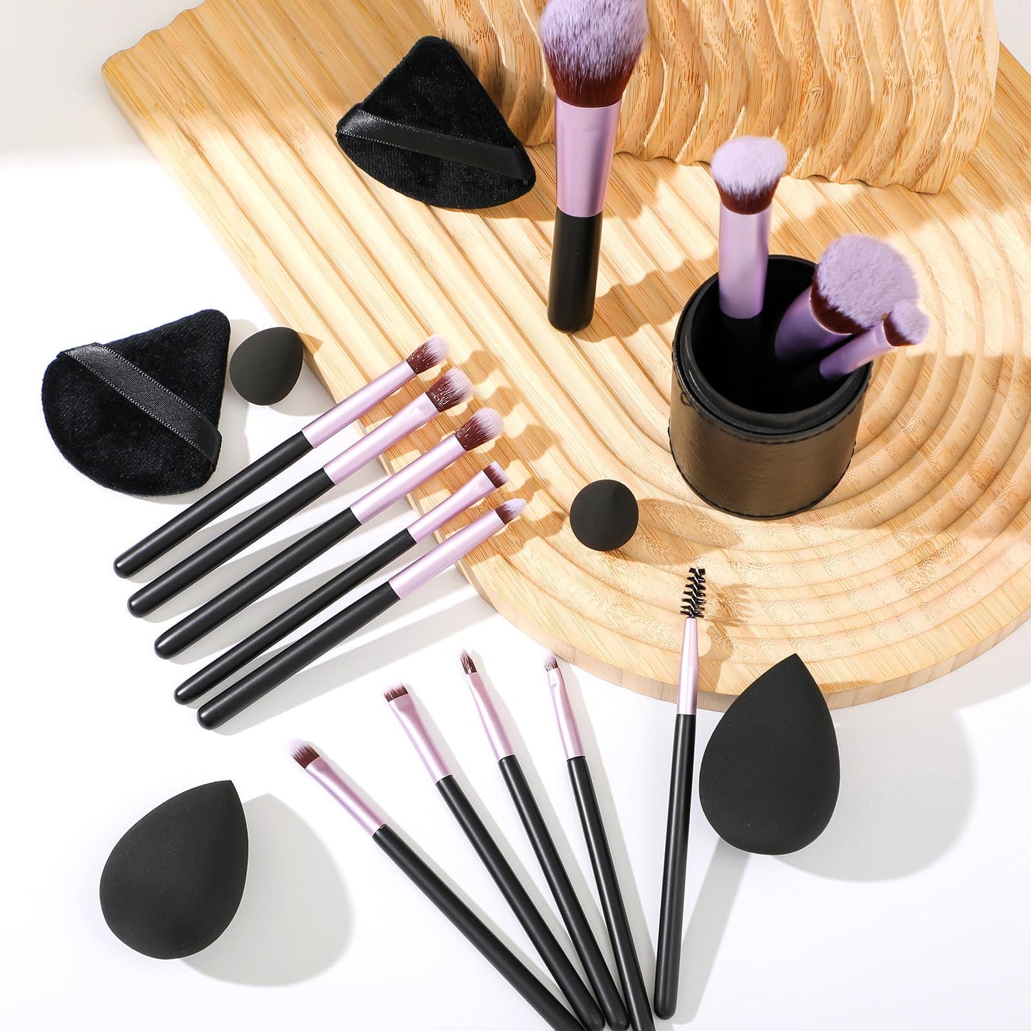 14 Pcs Travel Makeup Brush Set Portable Mini Makeup Brushes Make up Brush with Case,5 Pcs Makeup Sponge Mother's Day Gift for Foundation Powder Concealers Eye Shadows(Black)