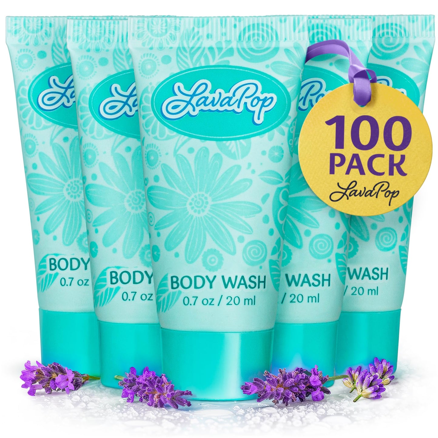 LavaPop - Travel Size Body Wash - Iris, Violet & Amber, 0.7 fl oz, 100 Pack - Delight Your Guests with Calming & Comforting Body Wash - Bulk Hotel Toiletries for Airbnb, Motels & Guest Rooms