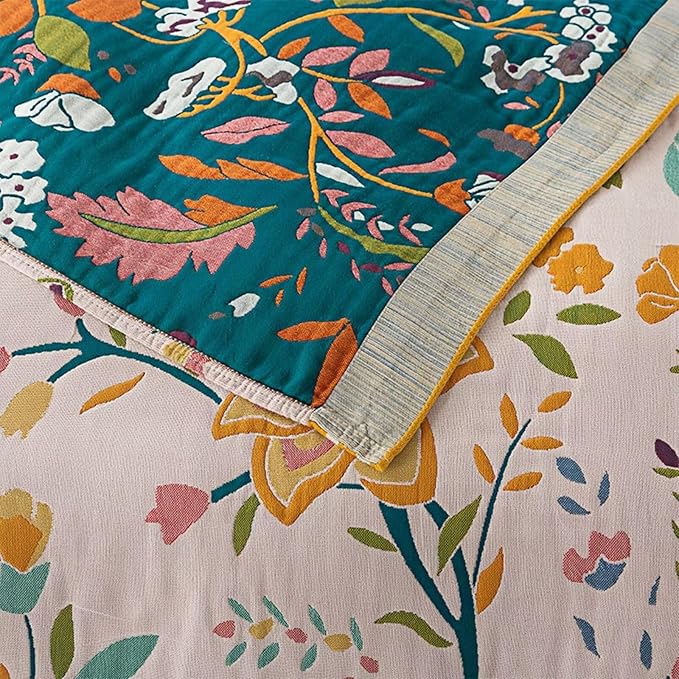 Boho Throw Blanket, Double-Sided Cotton Woven Throw Blankets,Bohemian Style Little Swan Green Boho Muslin Blanket for Traveling, Camping, Picnic, Farmhouse,80''x90''