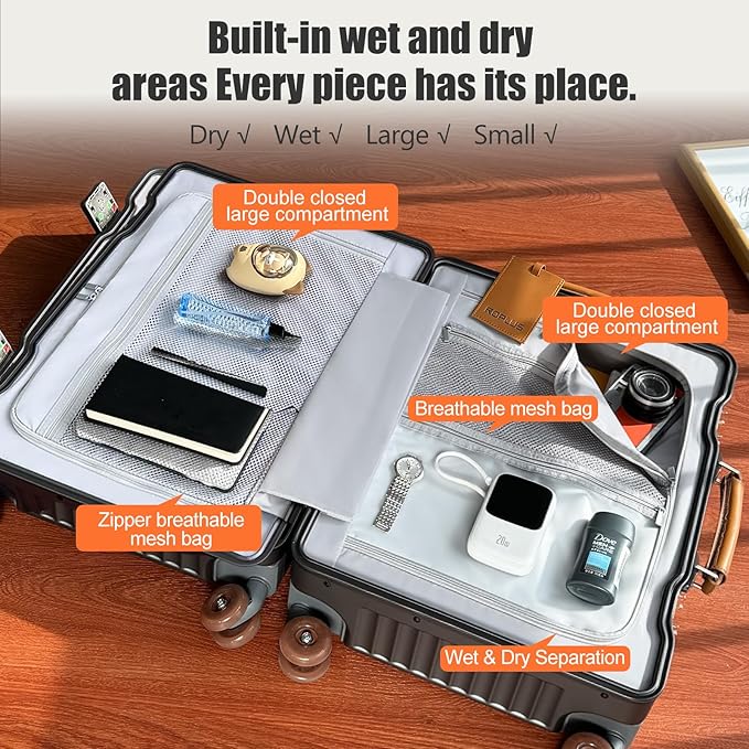 Aluminium Frame Checked-Luggage with Smooth Jelly Wheels, Hardside Zipperless Rolling Suitcase with TSA Lock (Grey, 24-Inch)