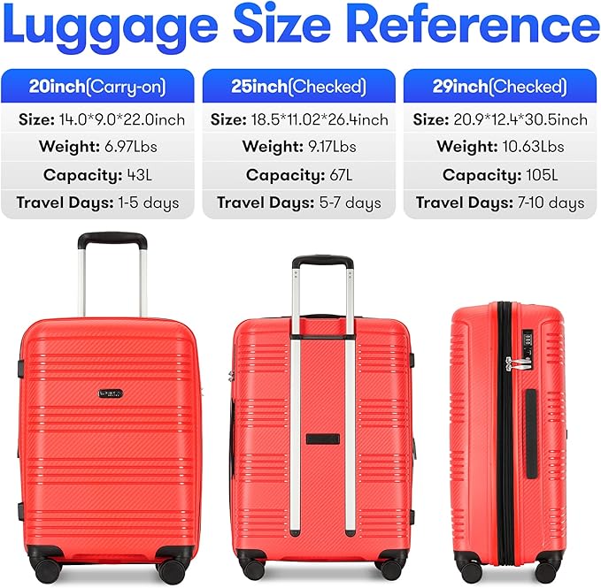 3 Piece Expandable Luggage Sets 20/24/29 inch Durable Suitcase Sets with Double Spinner Wheels TSA Lock For Travel Trips,Red