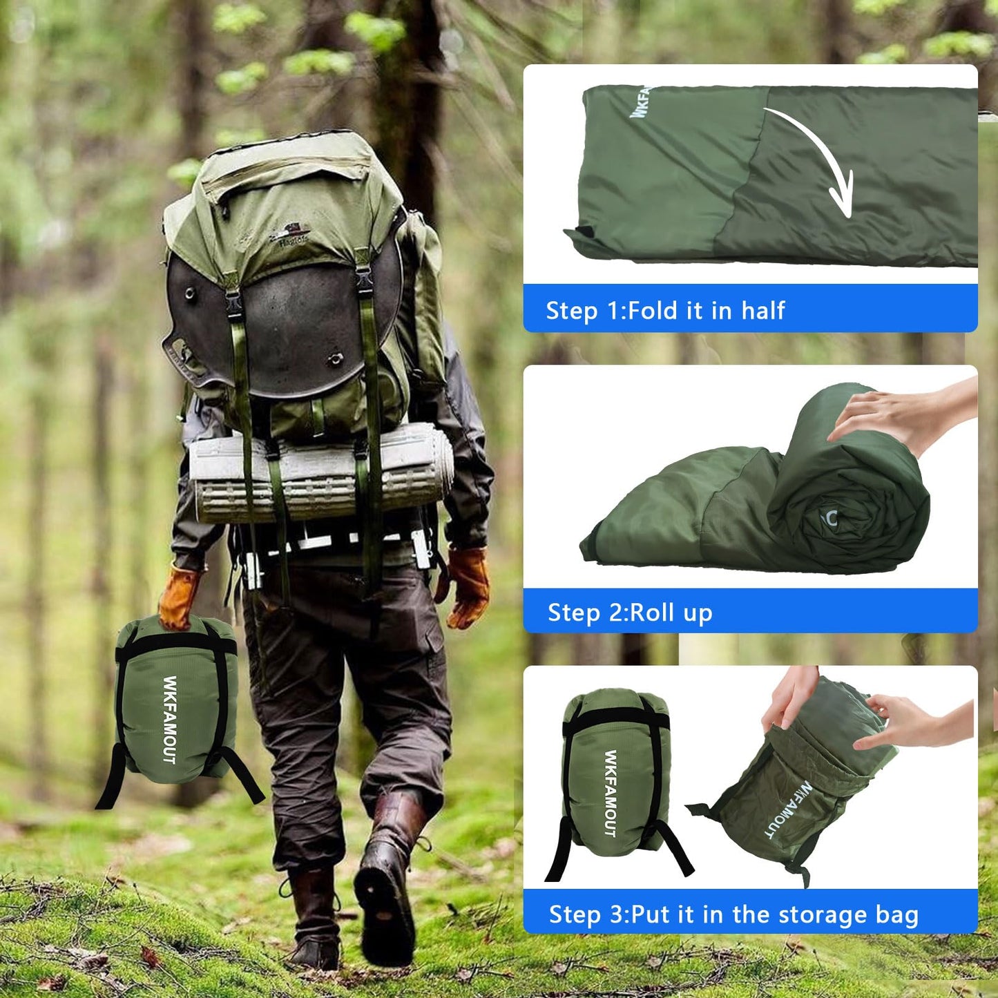 WKFAMOUT Backpacking Flannel Sleeping Bag Lightweight for Adults Hiking Ultralight Compact Sleeping Bag Portable Warm Weather Summer with Compression Sack