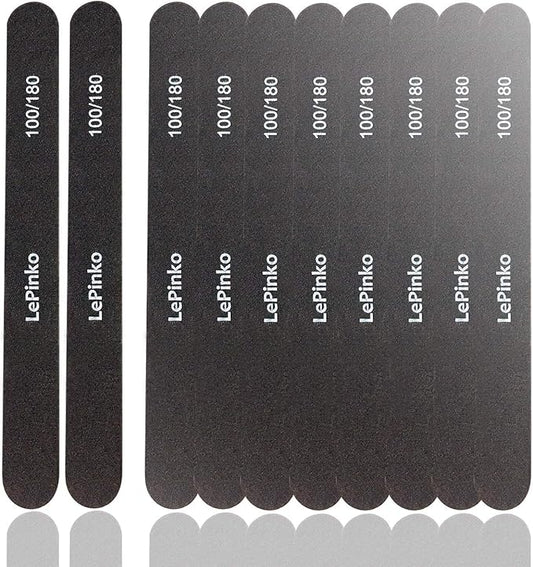 10PCS Double Sided 100/180 Grit Nail File Set, Washable Emery Board Nail Buffer Files for Home Salon Use, Professional Manicure Pedicure Tool for Acrylic False Nails and Gel Cosmetic