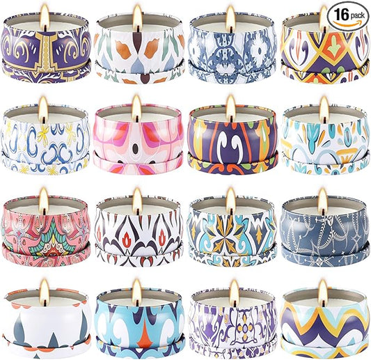 16 Pack Small Scented Candles Set-2.5 oz Aromatherapy Candle 100% Natural Soy Wax-Portable Travel Tin Candle for Woman Home Décor Birthdays Meditation
