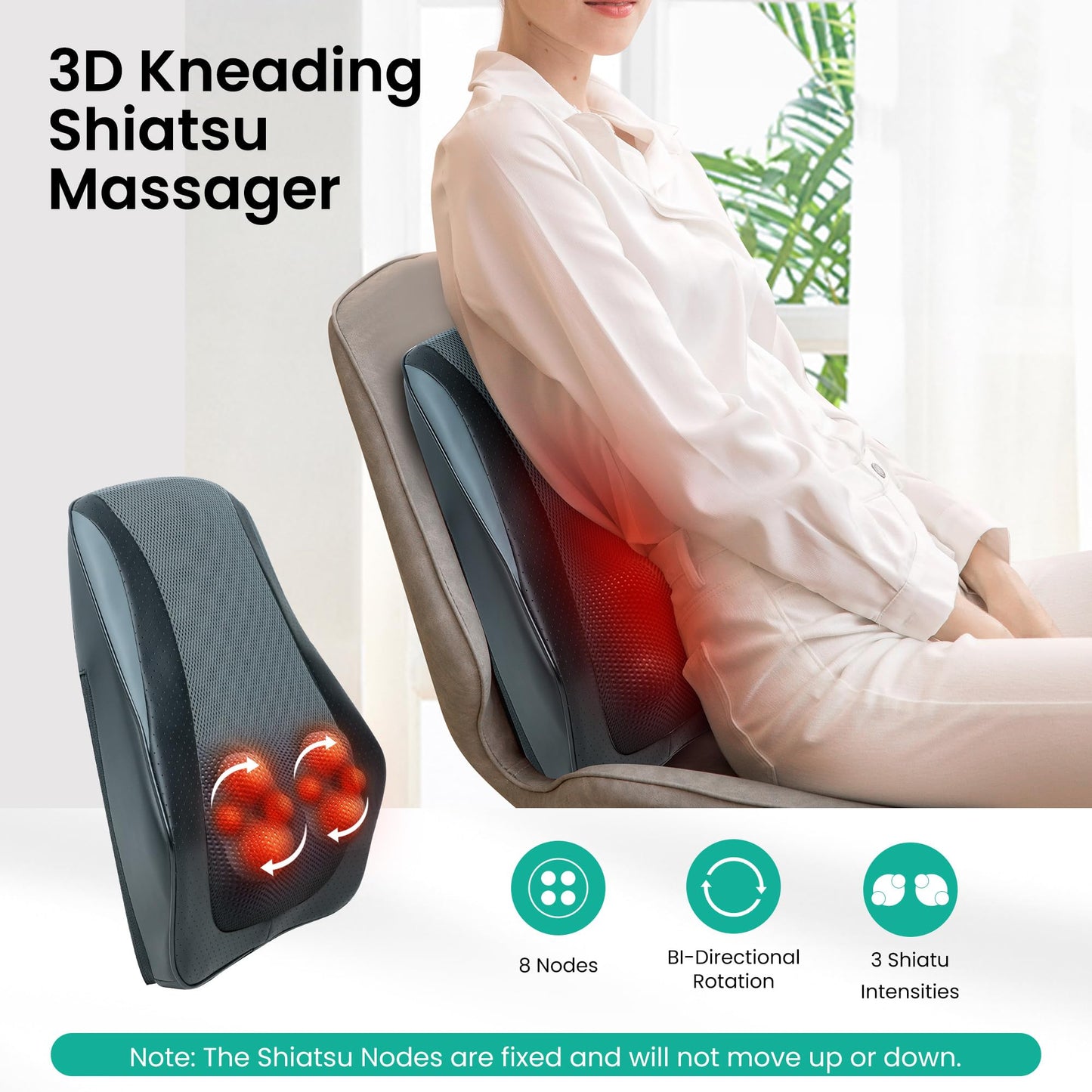 Snailax Back Massager for Back Pain Deep Tissue, Shiatsu Lower Back Neck Massager with Heat, 3D Kneading Massage Pillow for Neck Shoulder Legs, Gifts for Mom, Dad, Women