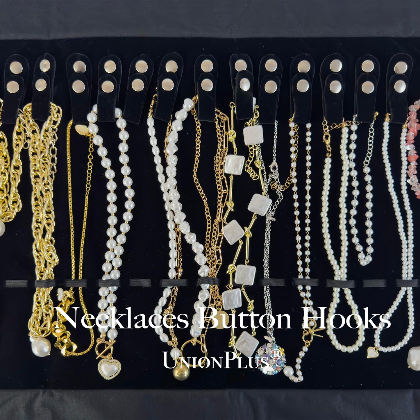 UnionPlus Velvet Travel Jewelry Roll Bag Organizer for Necklace, Elastic Band and Anti-winding, Black