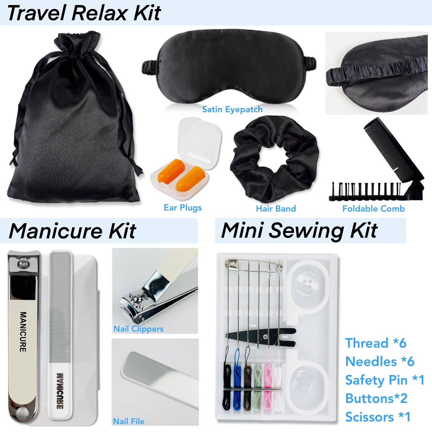 Travel Kit For Wedding And Honeymoon Emergency 32 Essential Items All In One Personal Care Set Toiletry Kit For Couples (Black)
