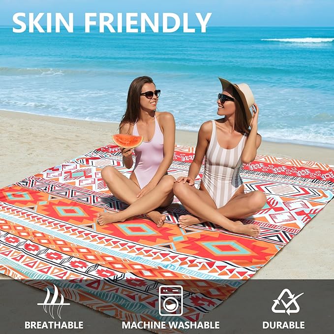 Beach Blanket Waterproof Sandproof Beach Mat 79" X 83"/10'x9'for 2-8 Adults Quick Drying Outdoor Picnic Mat Beach Accessories for Travel, Camping, Hiking