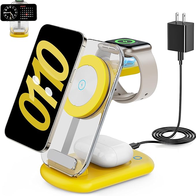 2025 Traveling Wireless Mag-Safe Fast Charging Station,Magnetic 3 in 1 Charger with Light for iPhone 16 15 14 13 12 Pro Max Plus,Apple Watch Series & Air pods 4 3 2 Pro-Gifts for Wife & Husband