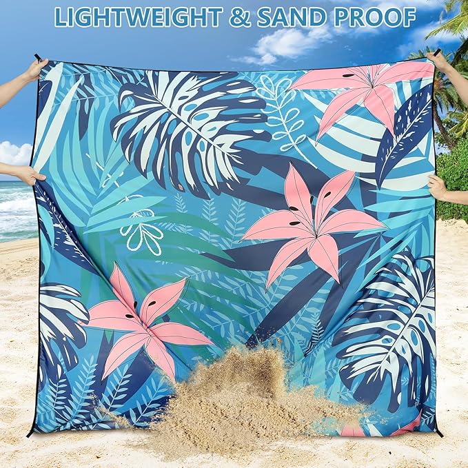 Beach Blanket Waterproof Sandproof Beach Mat 79" X 83"/10'x9'for 2-8 Adults Quick Drying Outdoor Picnic Mat Beach Accessories for Travel, Camping, Hiking