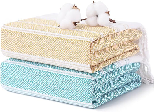 2 Packs Turkish Beach Towels Quick Dry Sand Free Soft Absorbent Extra Large XL Big Blanket Adult Oversized Bath Pool Swim Towel Lightweight Thin Fast Drying Sandless Compact No Sand Packabl