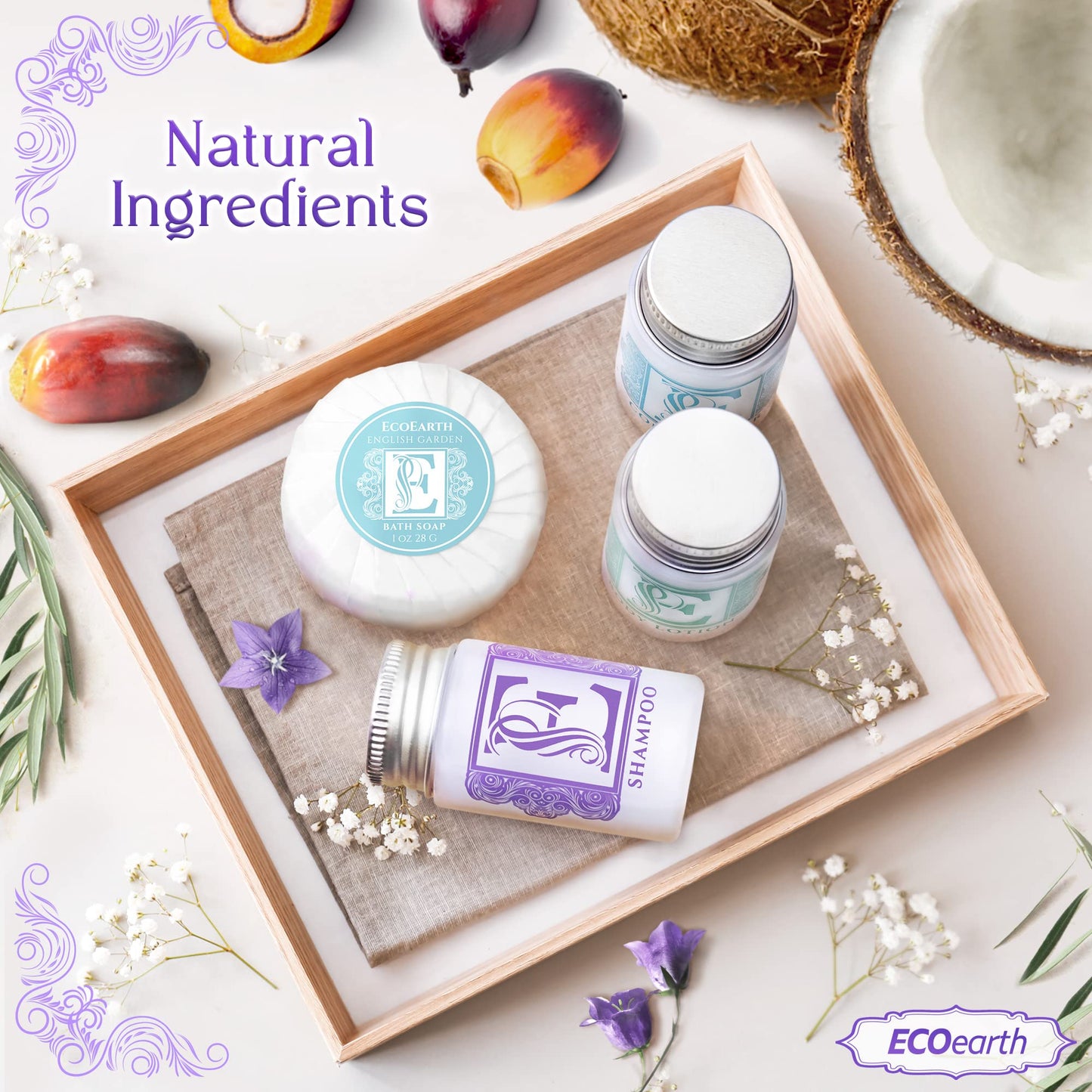 Luxury Travel and Hotel Amenities Set (1 Oz, 100 Pieces), Grade-A Guest Ingredients and Gift Packaging Toiletries, Includes 25 Round Soaps, 25 Shampoos, 25 Conditioners & 25 Lotions by EcoEarth