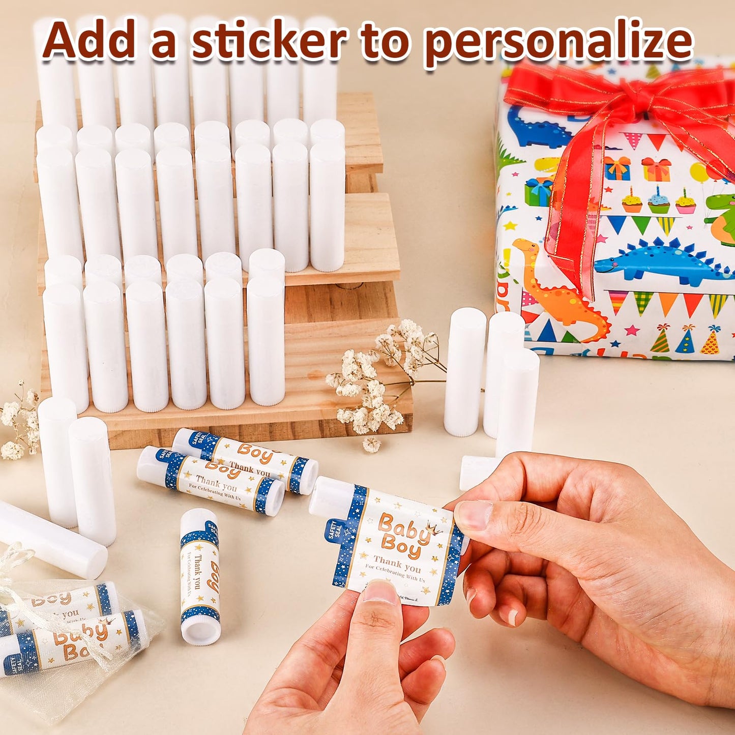 VISRIE 120 Pack Lip Balm Unlabeled, Natural Lip Balm Bulk Blank Tube, Personalized Lip Balms for Party Favors Adults and Bridal Shower Favors or Baby Shower Gifts-5 Flavors