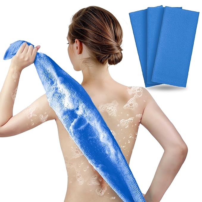 ARCH&M Japanese Beauty Skin Cloth (3 Pack) | Exfoliating Towel & Korean Body Scrubber for a Spa-Like Experience at Home (Navy-Blue x 3)