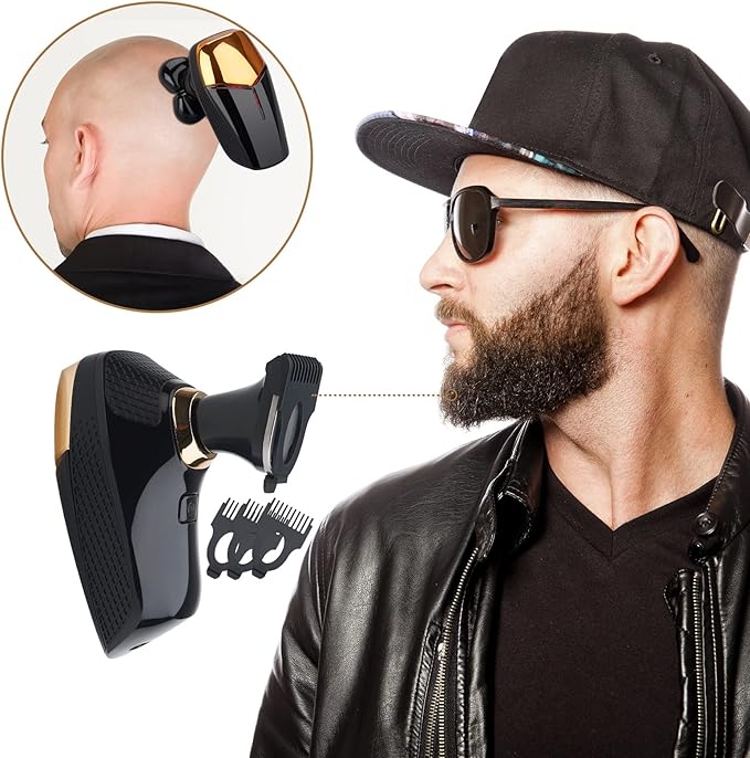 4 in 1 Electric Head Shaver Set - Bald Shaver, Wet & Dry, Cordless, with Nose & Ear Trimmer, Facial Cleansing, Rechargeable, IPX6 Waterproof