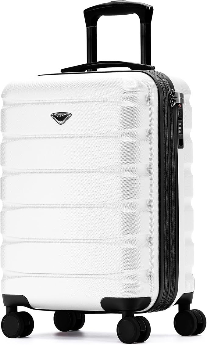Carry On Suitcase Hardside TSA Lock & USB Port Silent Double Spinner Wheels Maximum Carry-On Bag For Canada Air Approved Airlines( 21.5x15.5x9" ,White )