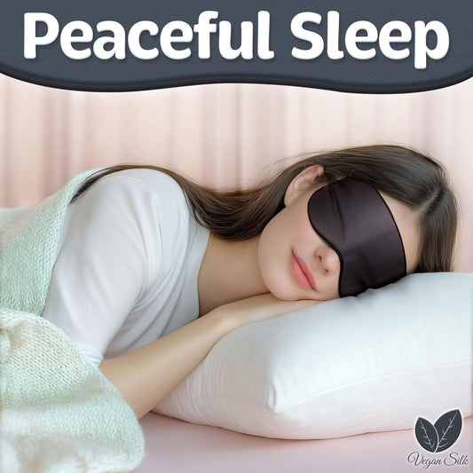 Vegan Silk - Sleep Mask - Black, 100% Tencel - Eye Mask - Blackout Blindfold for Women & Men - Reusable Eye Cover for Travel - Comfortable, Lightweight & Contoured Sleeping Shades