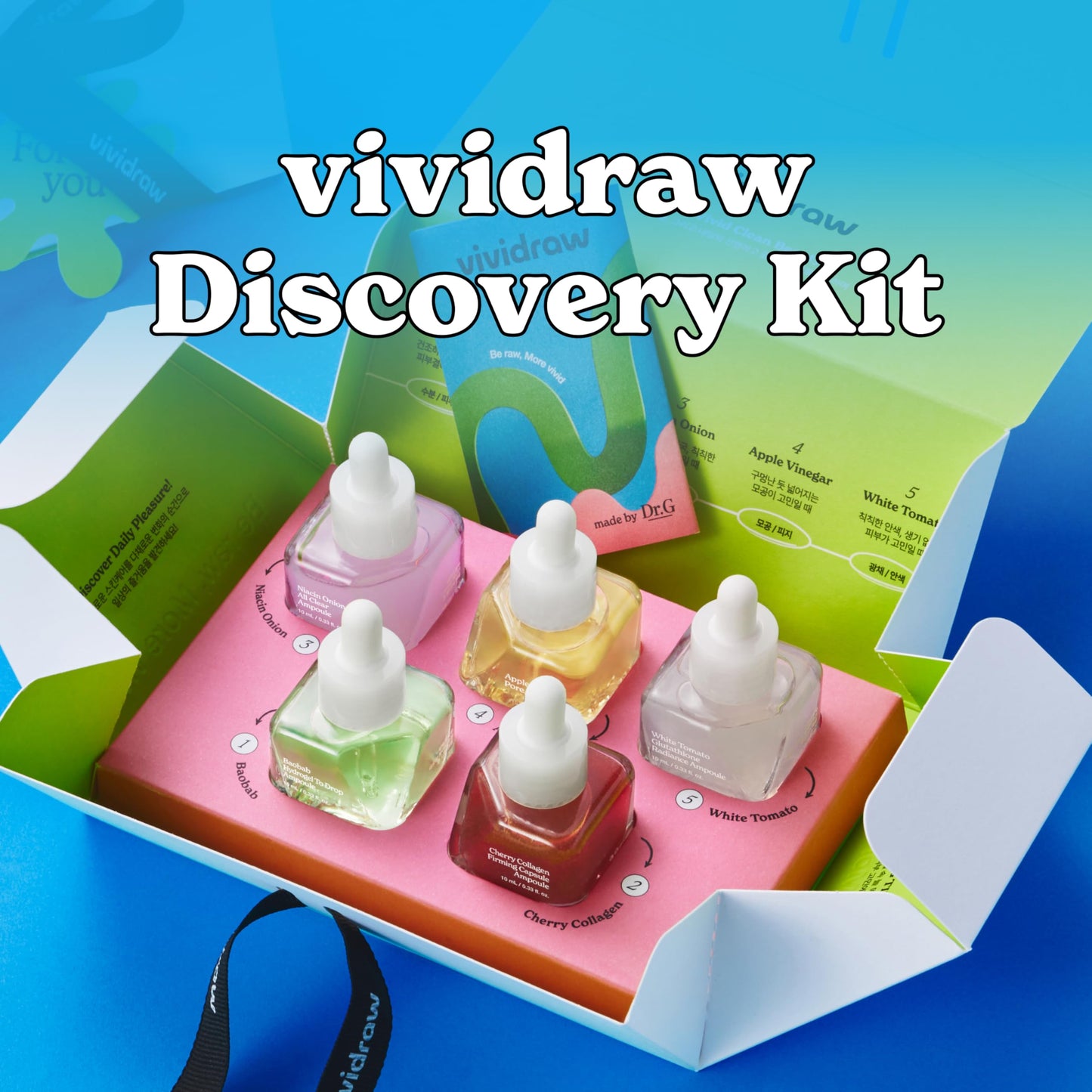 Vividraw Discovery Kit – Korean Skin Care Set for Women with 5 Serums for Daily Skincare, Travel-Size, Teen Girl Trendy Stuff with Targeted Solutions for Hydration, Firming, Calming, Gift Set