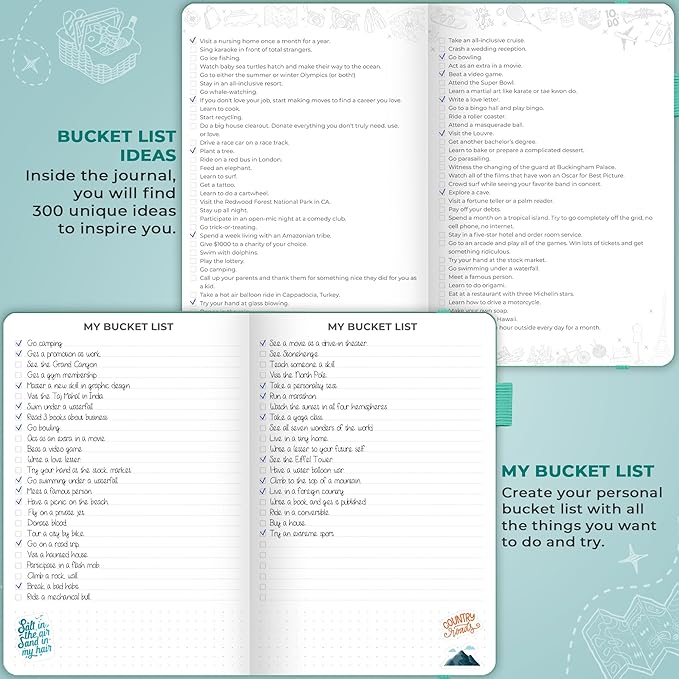 Clever Fox Bucket List Journal – Inspirational Book for Memories & Adventures – Motivational Bucket List Notebook for Couples, A5 (Turquoise)