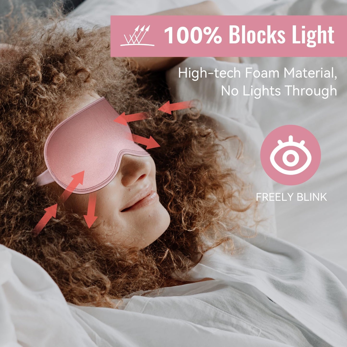 Sleep Mask,Upgraded 3D Deep Contoured Eye Mask for Sleeping,No Pressure Eye Covers 99% Block Out Light Eye Mask with Adjustable Elastic Strap for Sleeping, Yoga, Traveling (1pc,Pink)