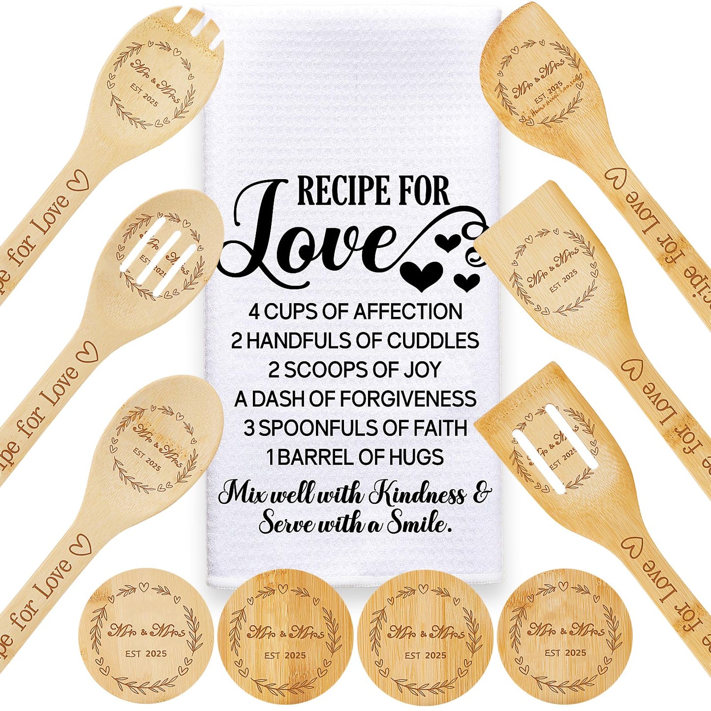 Wedding Gifts for Couples 2025,Mr and Mrs Gifts,Cool Bridal Shower Gifts for Bride to Be,Engagement Gifts for Couples,11PCS Bride Gifts Box with Bamboo Spoons,Coasters,Dish Towel