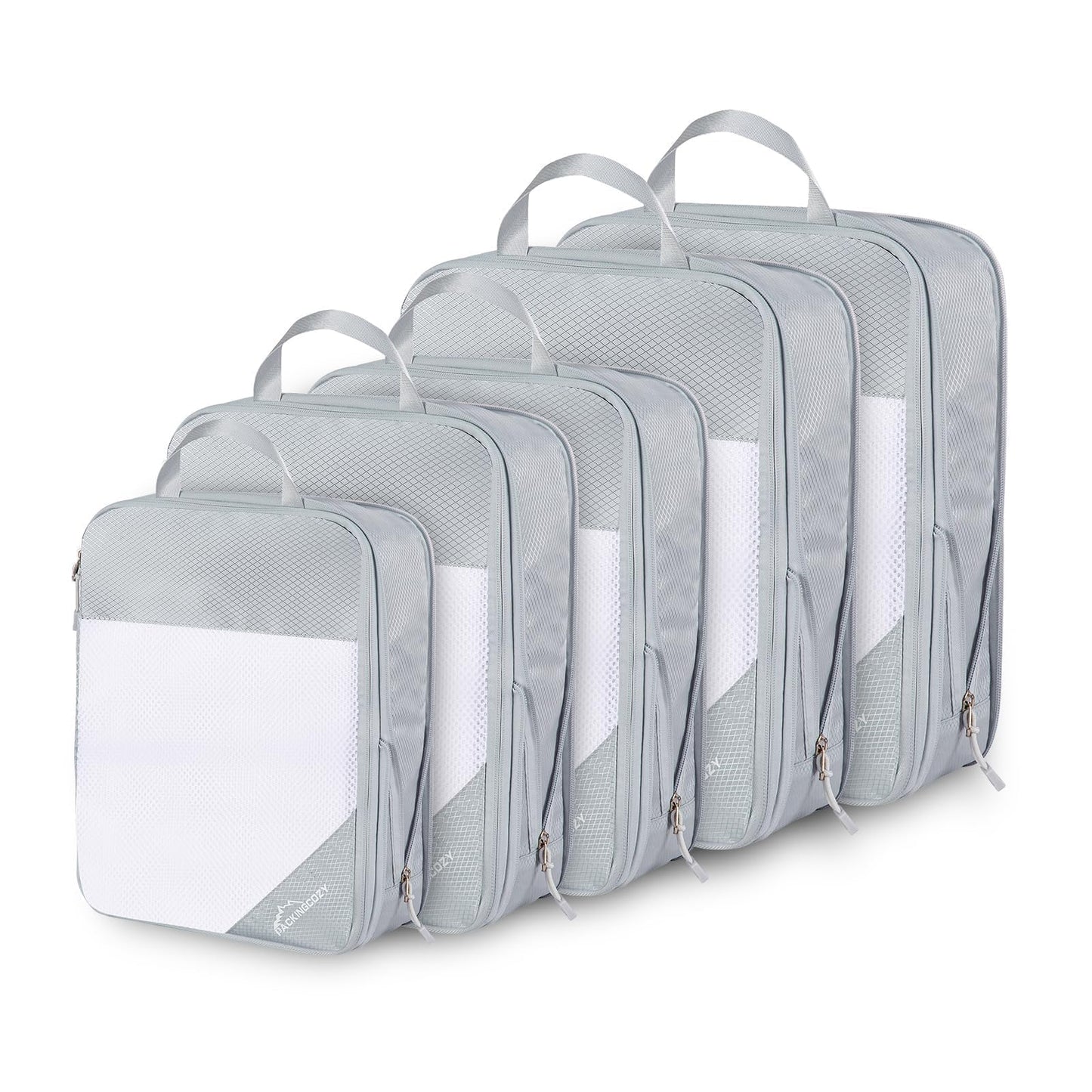 Compression Packing Cubes, 5 Set Packing Cubes for Travel Compression, Lightweight Compressible Package Organizer for Carry On and Suitcases, Light Grey