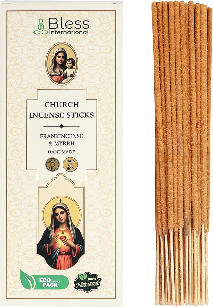 Bless-Charch-Frankincense-and-Myrrh 100%-Natural-Handmade-Hand-Dipped Organic-Chemicals-Charcoal-Free Purification-Relaxation-Positivity-Meditation Best-Woods-Scent (500 Sticks(26 OZ))