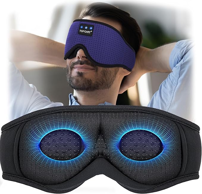Sleep Mask with Headphones Bluetooth 5.4, TOPOINT 3D Eye Mask Blackout Breath Silk for Side Sleepers Women Men, Sleep Headphones Earphones HD Speaker Microphone for Travel Meditation Gift, CPAP Users