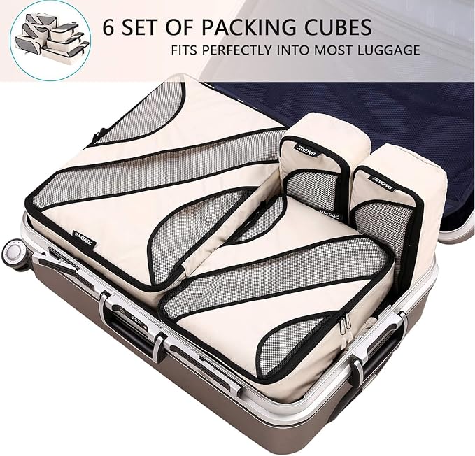 BAGAIL 6 Set Packing Cubes,Travel Luggage Packing Organizers