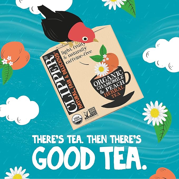 Clipper Tea Chamomile & Peach Teabags – USDA Organic, Great Hot or Iced – Natural, Fair & Delicious Fruity Chamomile & Peach Infusion – 50 Tea Bags