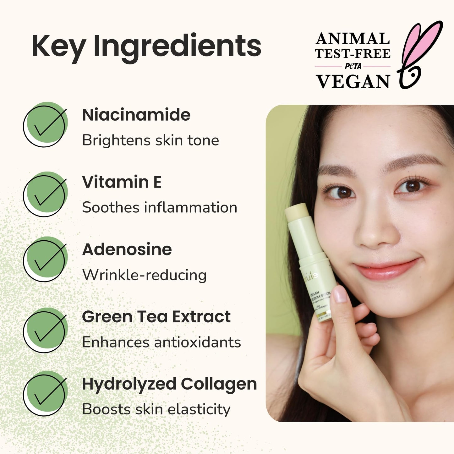 Petite Pluie Vegan Face Serum Stick (0.35 oz) with Green Tea, Collagen, and Niacinamide For Anti-Aging & Moisturizing Balm Stick, Hydrating Stick For Face Korean