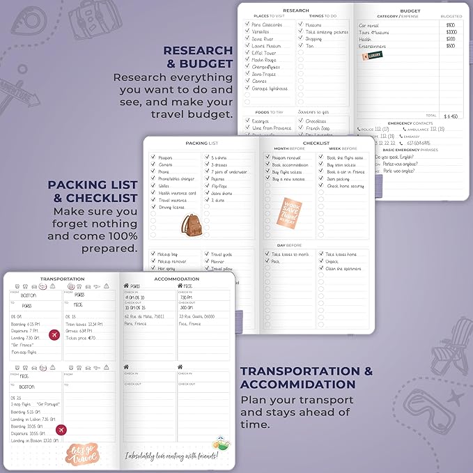 Clever Fox Travel Journal Pocket – Vacation & Road Trip Itinerary Planner Organizer & Traveling Memory Diary – Small Traveler Notebook (Lavender)