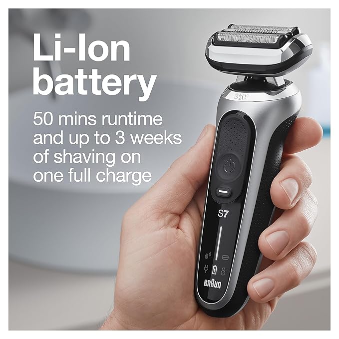 Braun Electric Razor for Men, Waterproof Foil Shaver, Series 7 7027cs, Wet & Dry Shave, with Beard Trimmer, Rechargeable, Charging Stand and Travel Case Included, Silver Black