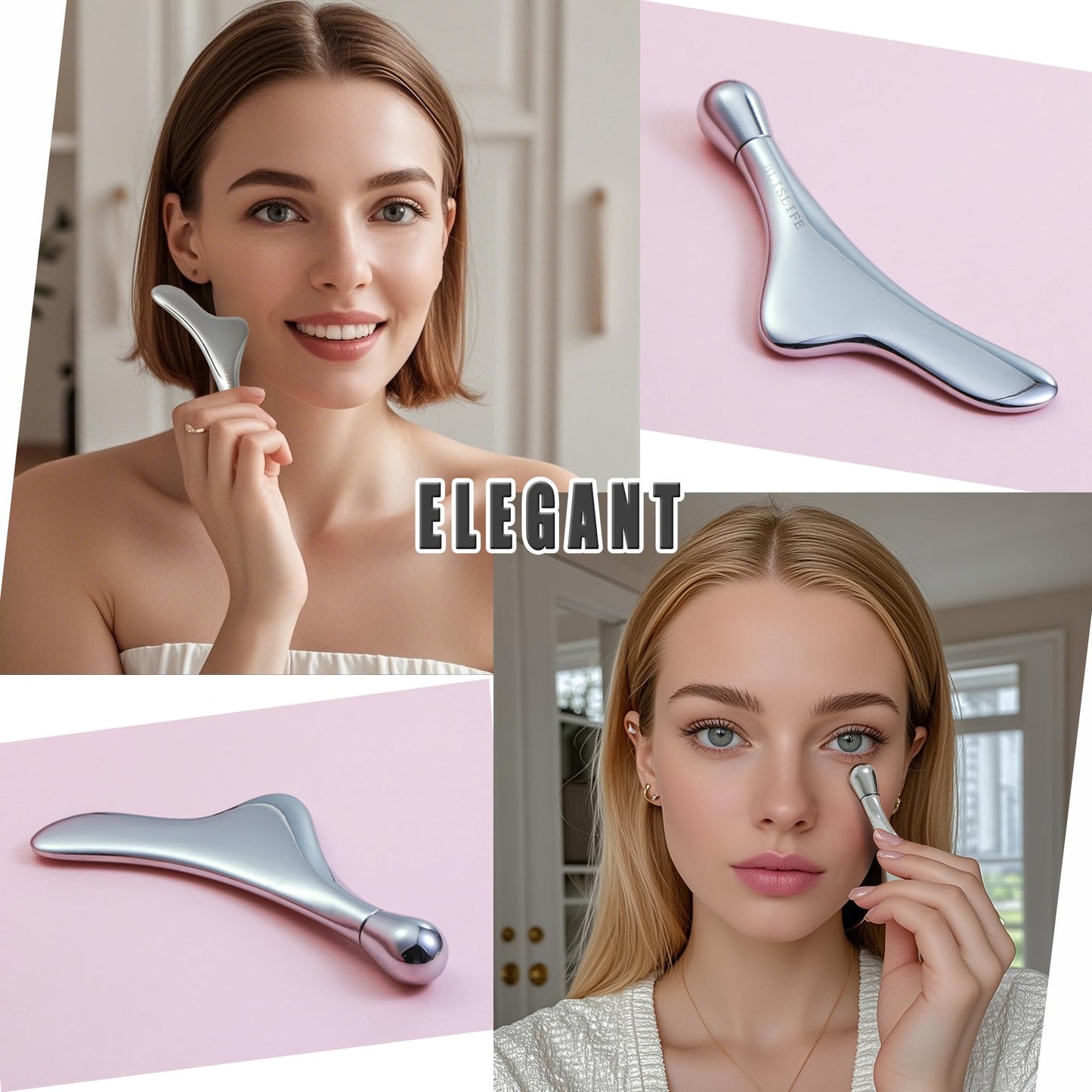 BLISLIFE Eye Roller Massage & Gua Sha Tool,Fade Puffiness and Dark Circles,Reduces Fine Lines and Wrinkles,Facial Skin Care, Metal Roller Eye Cream Massager
