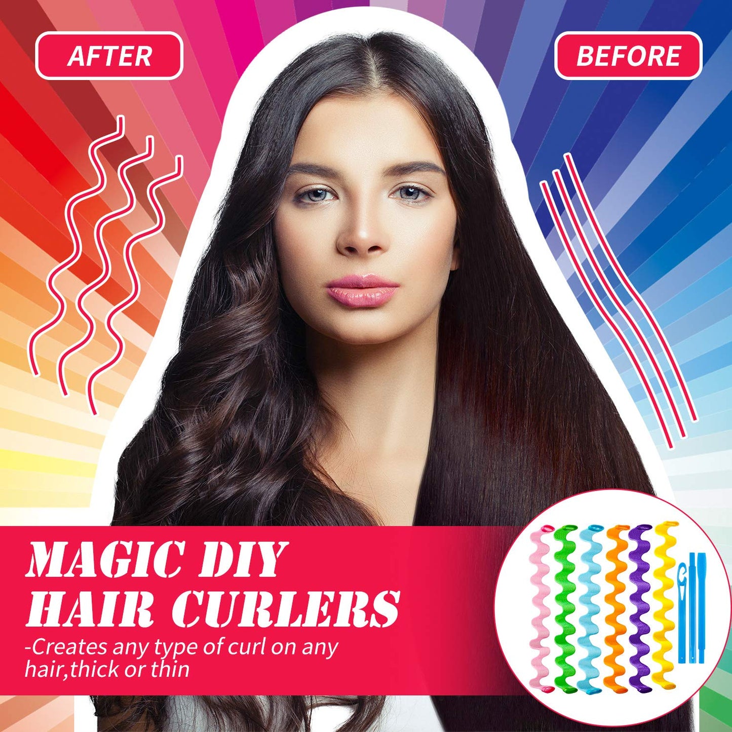 30 Pieces Heatless Waves Curlers Spiral Curls Styling Kit No Heat Hair Waver Spiral Curlers Rollers with 2 Pieces Styling Hooks for Most Hairstyles (65 cm)