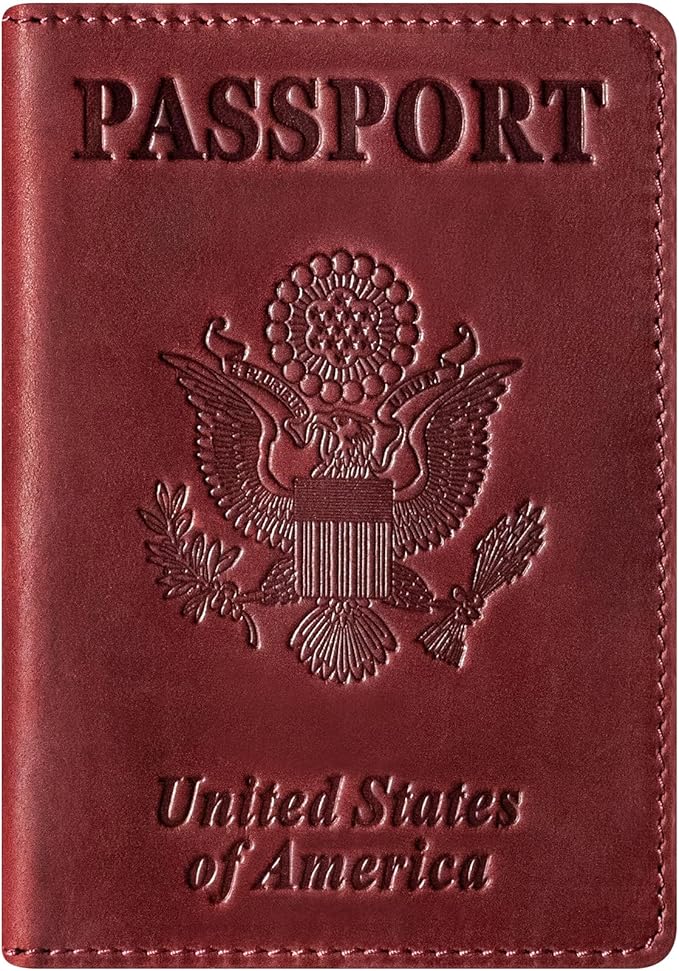 BIAOTIE Premium Leather Passport Holder Covers, Rfid Travel Wallet Passport Document Holder, Travel Essentials Wallet Cover Case for Men and Women (Wine Red)