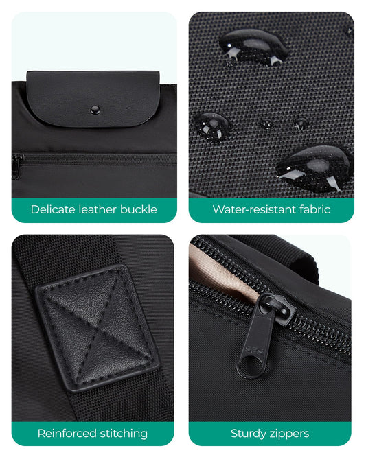 BAGSMART Foldable Tote with Compartments & Zipper, Ladies' Work & Travel Tote, Black