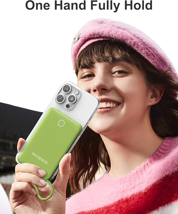 10000mAh Compatible with iPhone 15/16/17 (Only) Slim Portable Charger with Built in Cable, Power Bank Travel Charger External Battery Pack for Phone, 3 Output USB Type C Cord Clutch Charger, Green