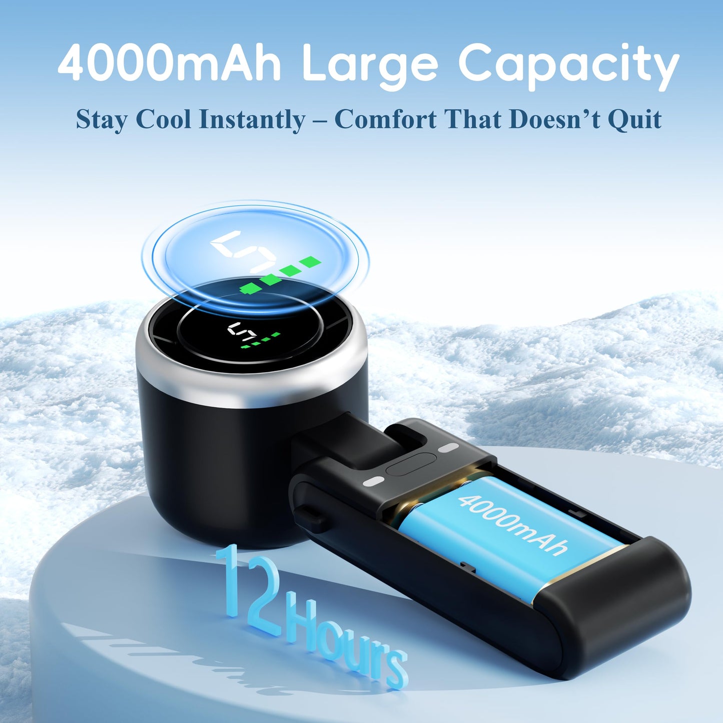 Morelax Personal Handheld Fan,High-Speed Turbo Fans,5-Speed with LED Display,Powerful Motor,4000mAh,USB Rechargeable Portable Cooling Fan for Outdoor Activities,Travel,Working,Black