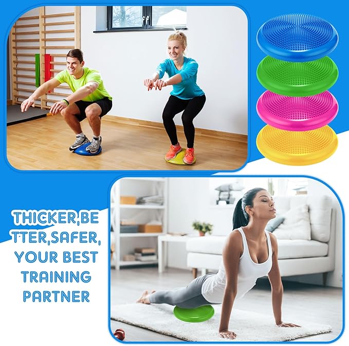 Jerify 4 Pcs Wiggle Seat Flexible Inflated Wobble Cushion Stability Balance Pad Balance Disc Sensory Seat for Men Women Fitness Physical Exercise Improving Posture Home Office