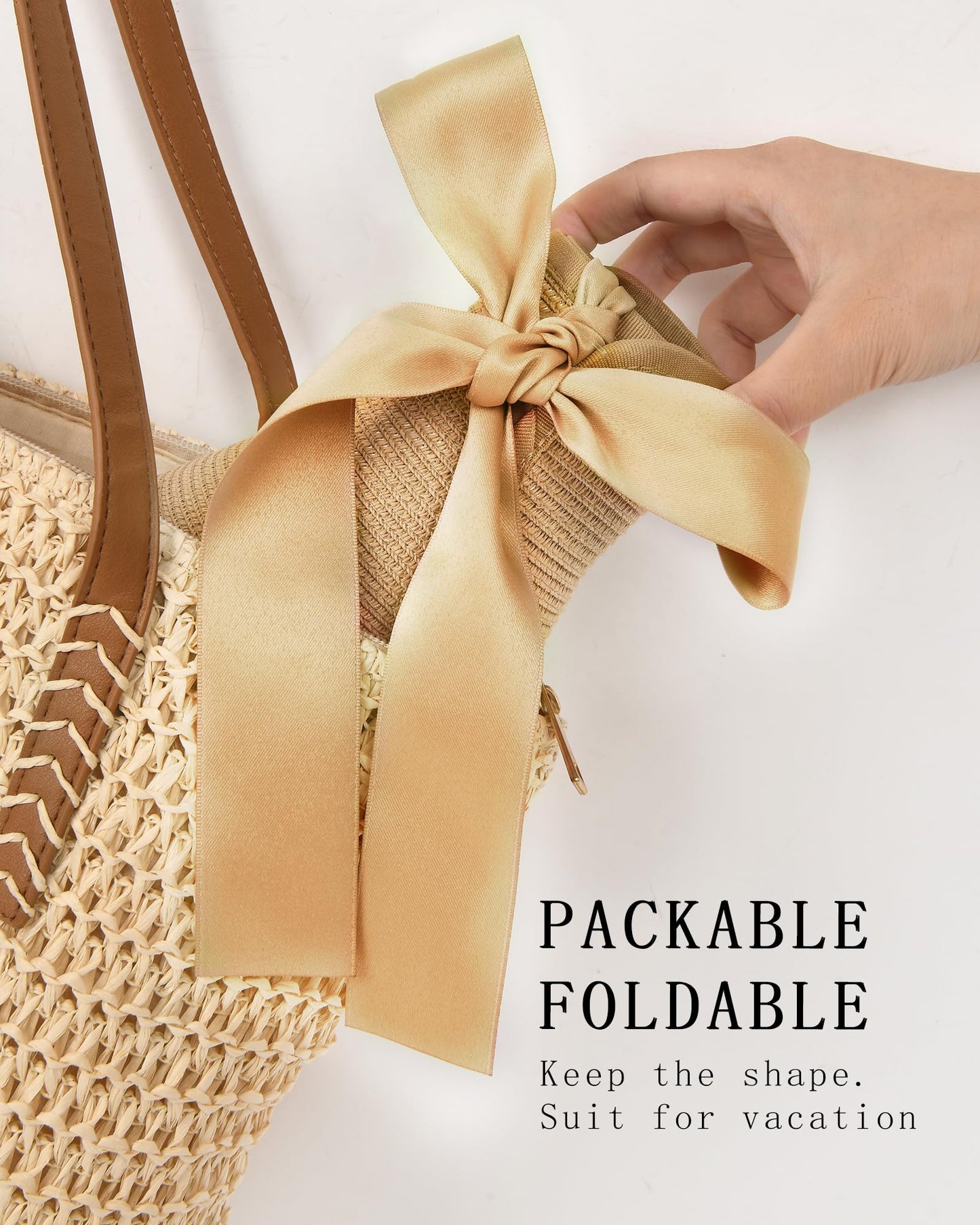 Camptrace Sun Visors for Women Wide Brim Beach Hat Foldable Straw Visor Hat Ponytail Summer Packable UPF 50+