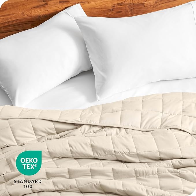 Bare Home Weighted Blanket Full or Queen Size 12lb (48" x 72") for Adults - All-Natural 100% Cotton - Premium Heavy Blanket Nontoxic Glass Beads (Sand, 48"x72")