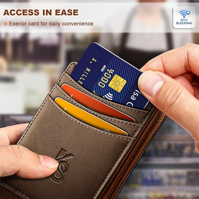 KEMISANT Men Wallet, Slim Leather Wallet Money Clip Magnetic Closure ID Windows 14Cards RFID Blocking