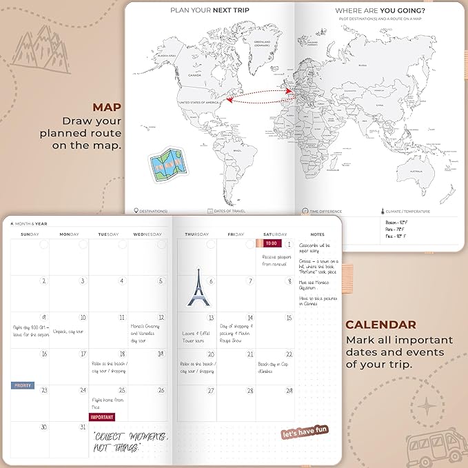 Clever Fox Travel Journal – Vacation & Trip Organizer with Budget Plan, Packing List, Travelling Expense Tracker, A5 (Rose Gold)