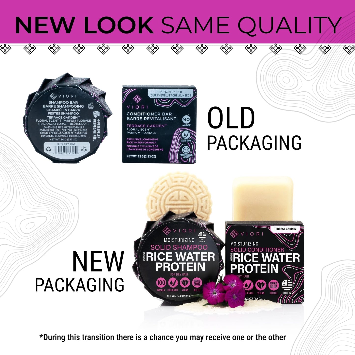 VIORI Terrace Garden Shampoo and Conditioner Bar Set and Bamboo Holder- Made with Rice Water for Hair Growth - Handcrafted Sulfate Free Shampoo and Conditioner