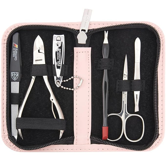 3 Swords Germany - brand quality 6 piece manicure pedicure grooming kit set fashion leather case light pink, Made in Germany