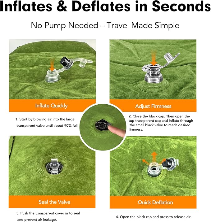 Inflatable Foot Rest Pillow for Travel, Adjustable 3 Layers Height Cushion Kids/Adults Airplane Travel Pillow, Suitable for Office, Home, Trains, Cars - Green