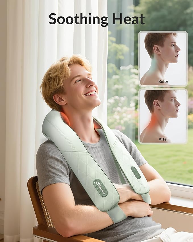 Cordless Neck Massager with Heat, Shiatsu Neck Shoulder Massager for Pain Relief Deep Tissue, 4D Kneading Back Massager Pillow, Rechargable Portable Massager, Gifts/Presents for Women, Men